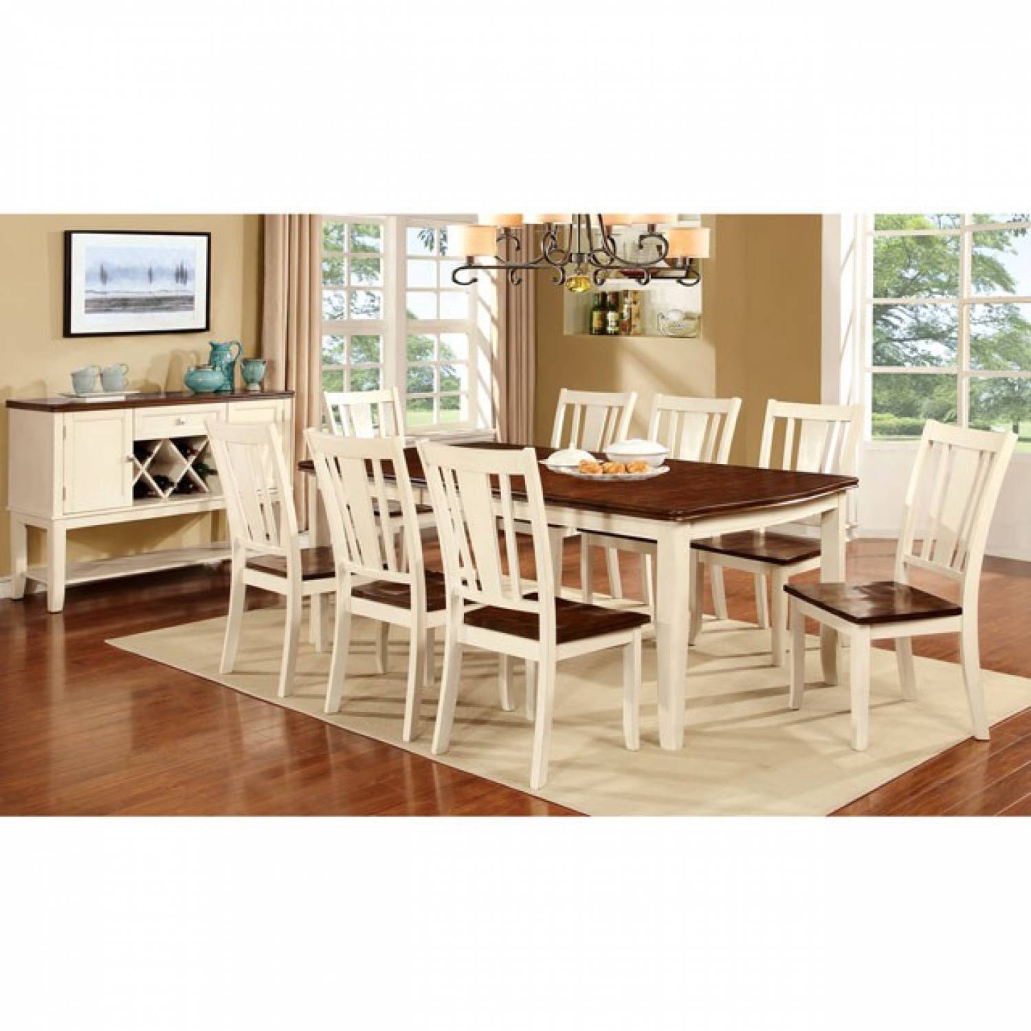 Dover 7 Pc Set Vintage White Cherry Dining Table 6 Side Chair